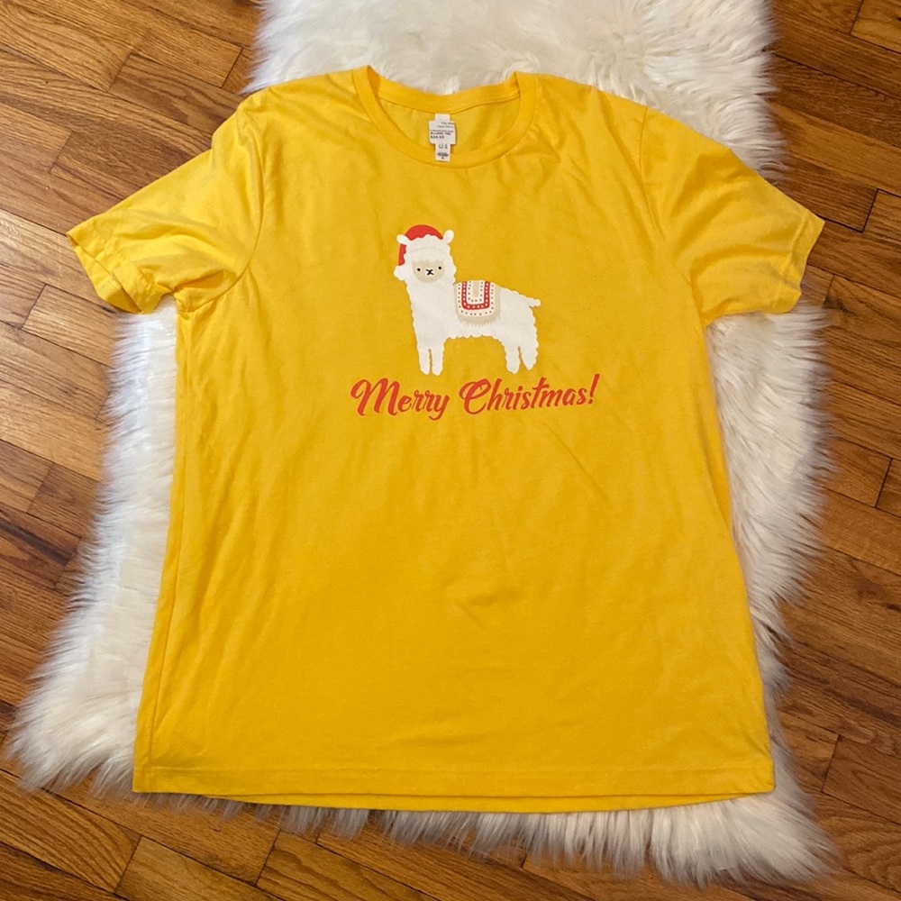 Bella Canvas Screen Print Tee with “Merry Christmas” and a super cute Llama